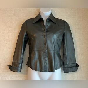 Sharon Young Womens Crop Leather Jacket Gray Slight Metallic Lined Size Small